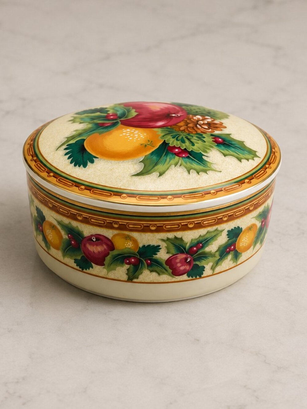 Mikasa Holiday Fruit Round Covered Trinket Box Candy Dish UT111/683 Japan 5"